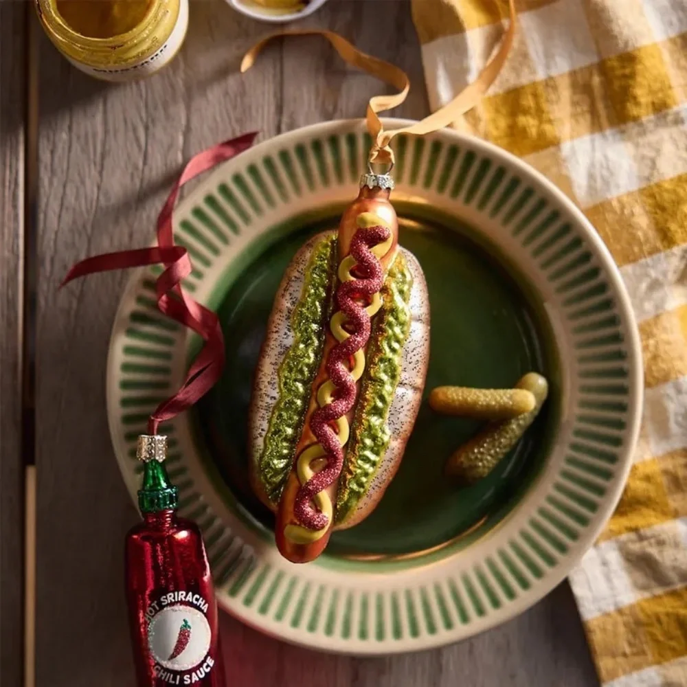 NWT Anthropologie Terrain Glass Hot Dog Christmas Tree Ornament